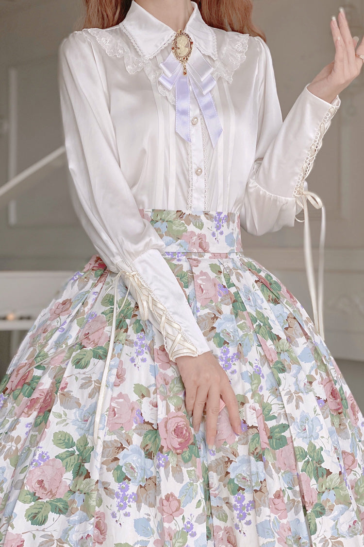 White Afternoon Tea Floral Printed Ruffled Sweet Lolita Skirt