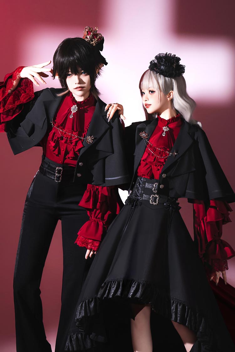 Black Day and Night Song Long Sleeves Ruffle Ouji Gothic Lolita Skirt Blouse