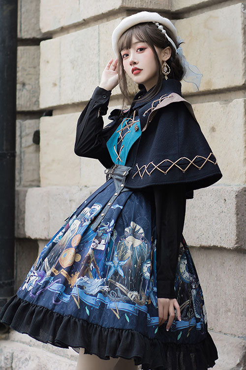 Dark Bule Sea of Abyss Japanese Style Ruffled Classic Lolita JSK Dress