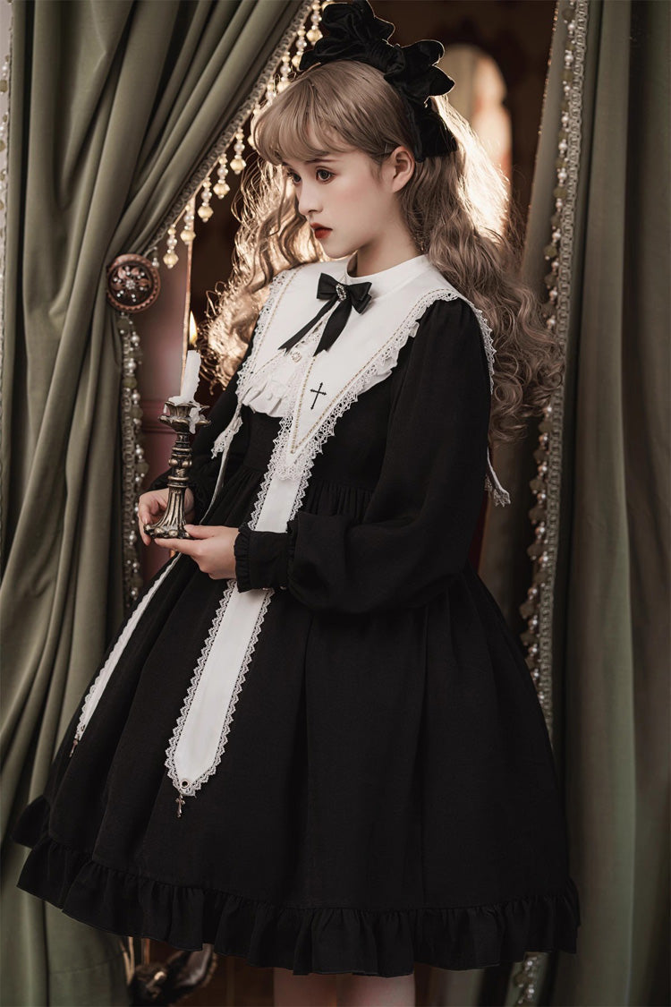 Black Long Sleeves Ruffle Bowknot Classic Gothic Elegant Nun Lolita Dress