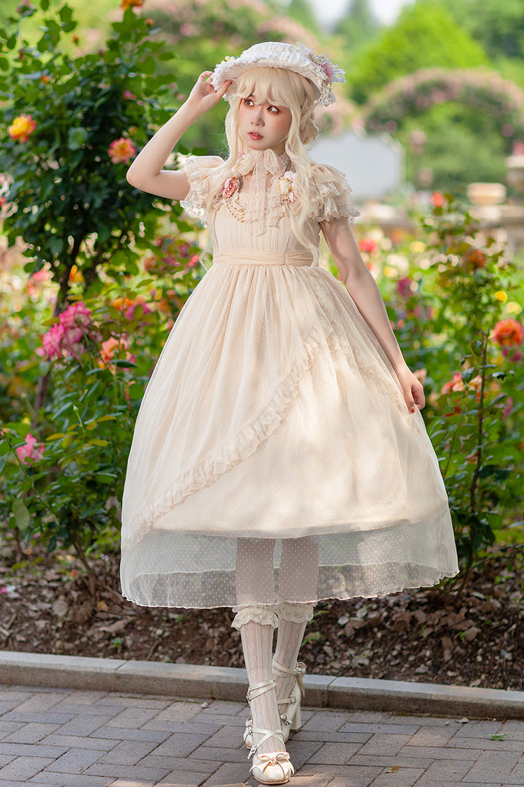 Apricot Moon goddess *Mediana* Polka Dot Print Ruffle Bowknot Asymmetric Sweet Elegant Lolita Dress
