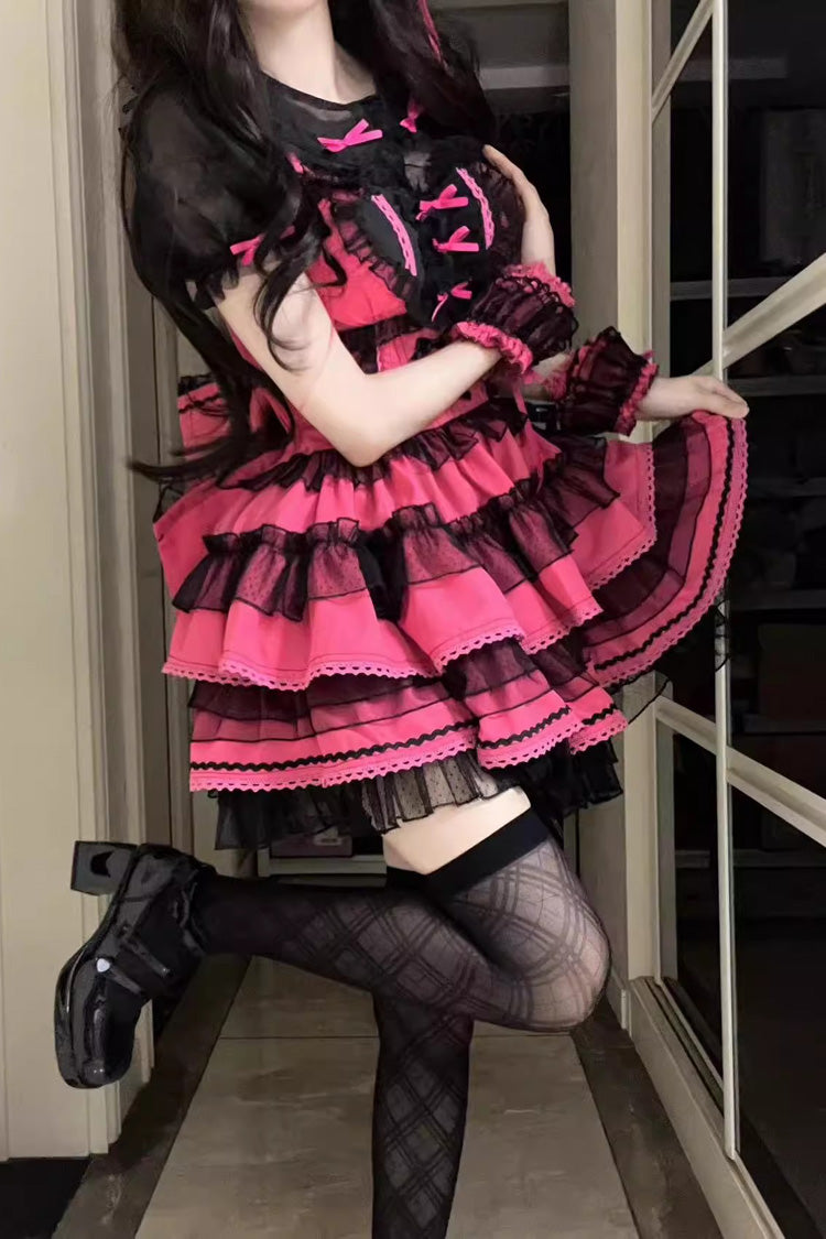 Rose Pink Pray Multi-Layered Bowknot Lace Sweet Lolita Dress