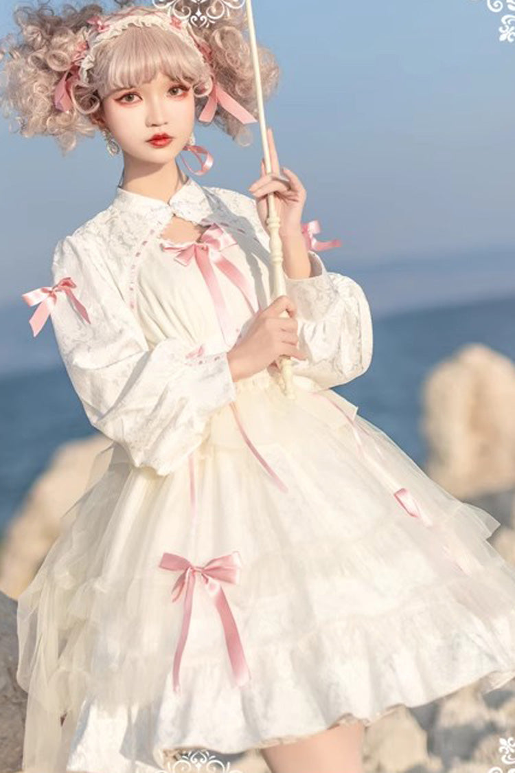 Love Song Long Sleeves Multi-Layered Jacquard Ruffle Bowknot Sweet Gothic Lolita Dress 3 Colors