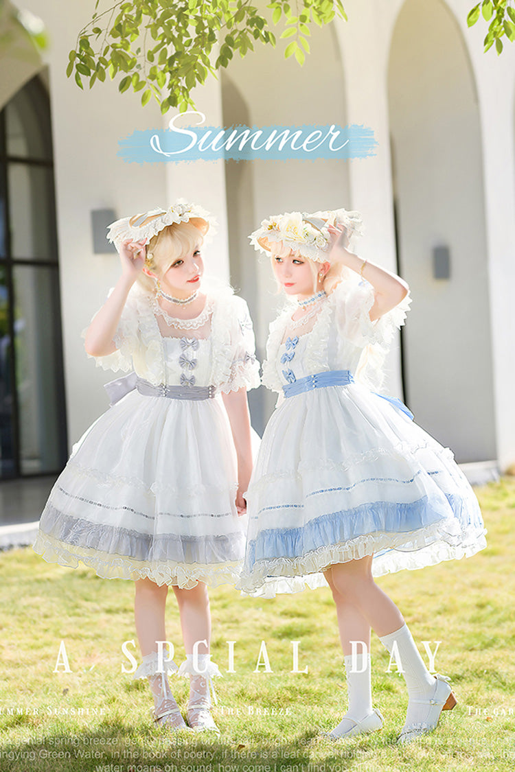 Moonlight Sonata Short Sleeves Ruffle Bowknot Lace Sweet Lolita Dress 4 Colors
