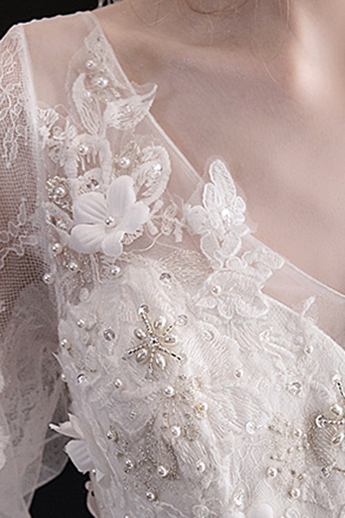 White V Collar Lace Embroidered Short Sleeves High Waisted Long Hanayome Sweet Lolita Dress