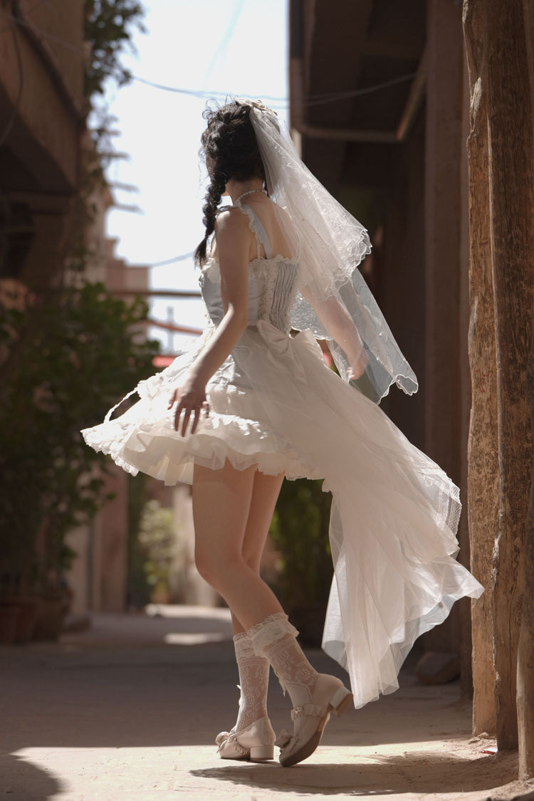 Blue Sweetheart Splolita Ruffle Bowknot Lace-Up Sweet Lolita Skirt Set