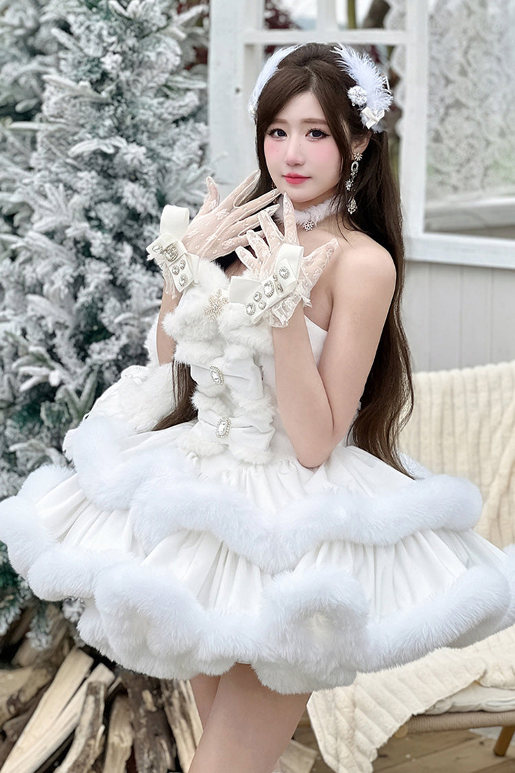 White Holiday Double-Layered Bowknot Sweet Princess Lolita Strapless Dress