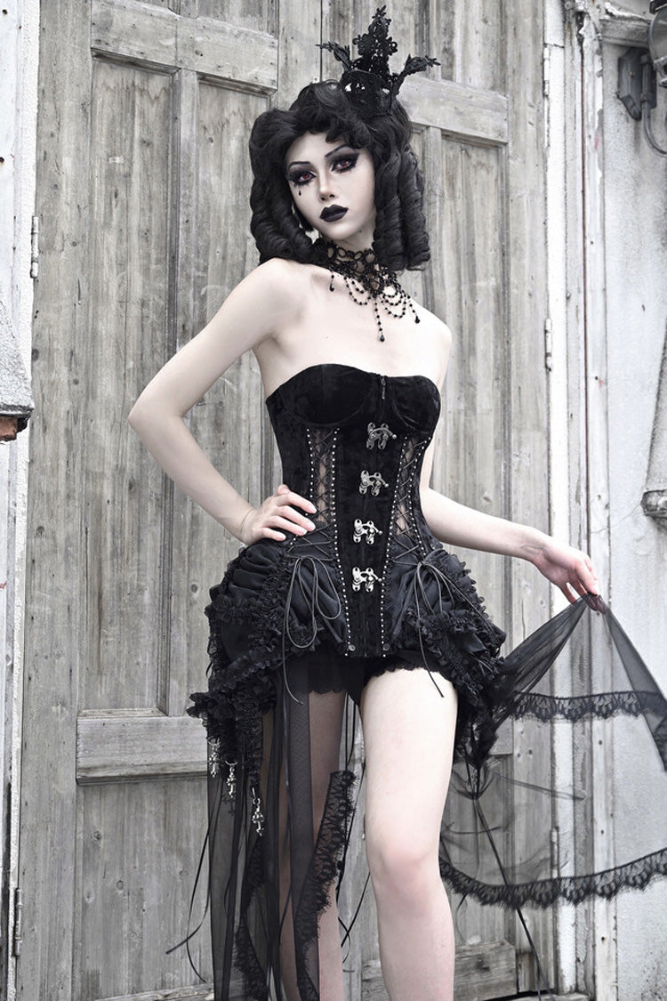 Black Hell Alice Hollow Lace-Up Fishbone Gothic Lolita Dress Corset