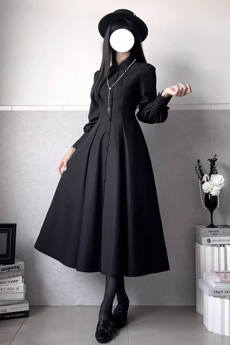 Black Astrea Long Puff Sleeves Slim Gothic Elegant Lolita Dress