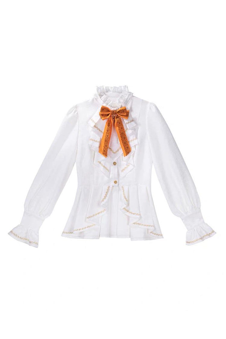 Black/Brown Little Devil Stand Collar Long Sleeves Gradient Print Ruffle Bowknot Gothic Prince Ouji Lolita Set