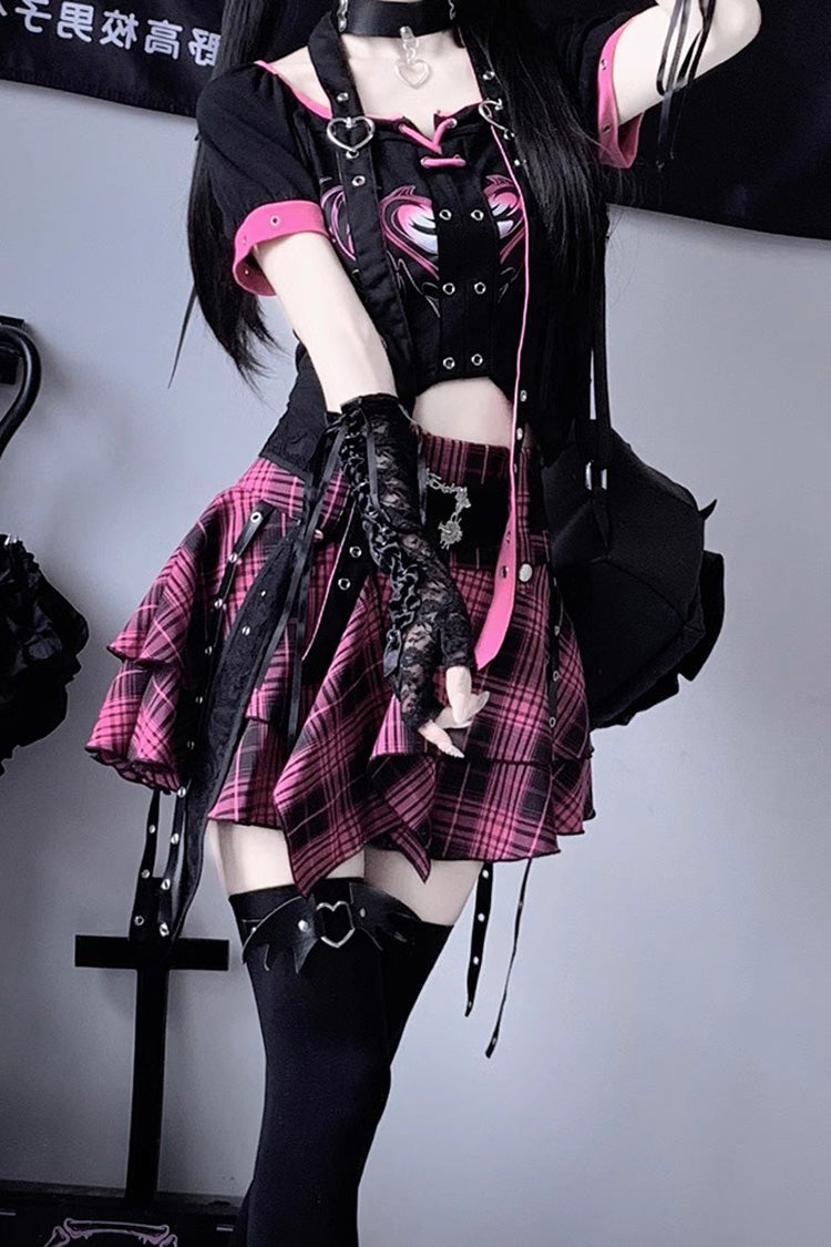 Purple Print Irregular Punk Handsome Cool Lolita Skirt