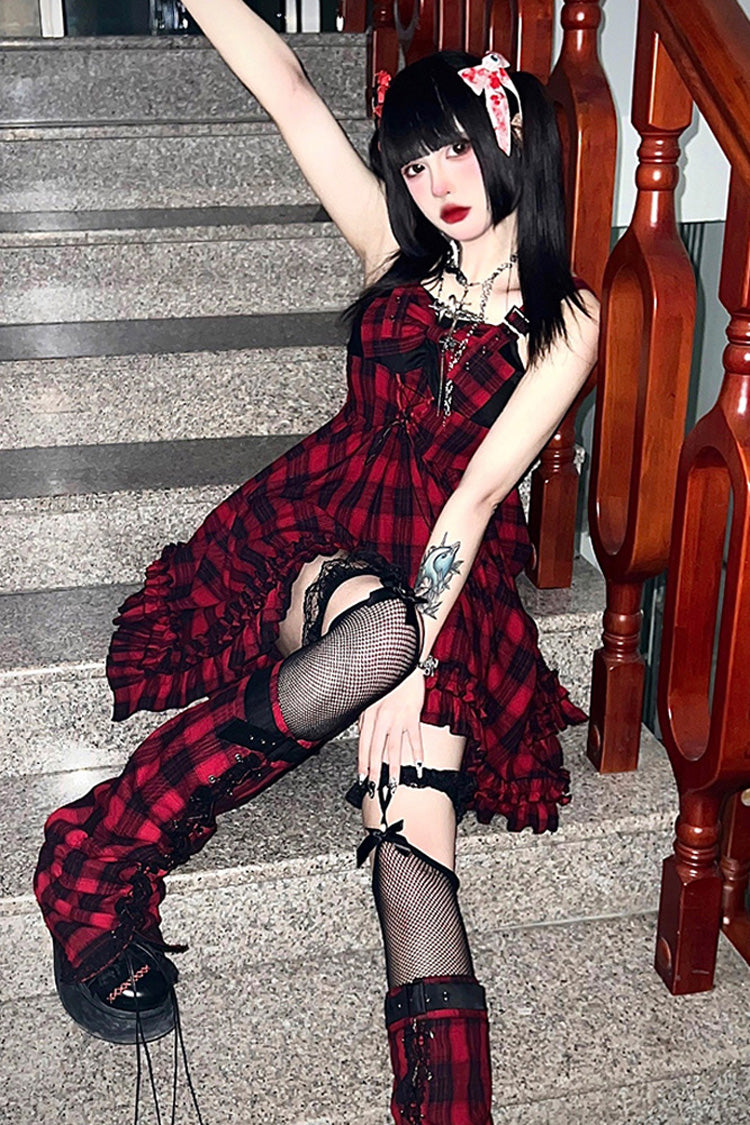 Red Scarlet Abby Style Irregular Plaid Printing Gothic Lolita JSK Dress