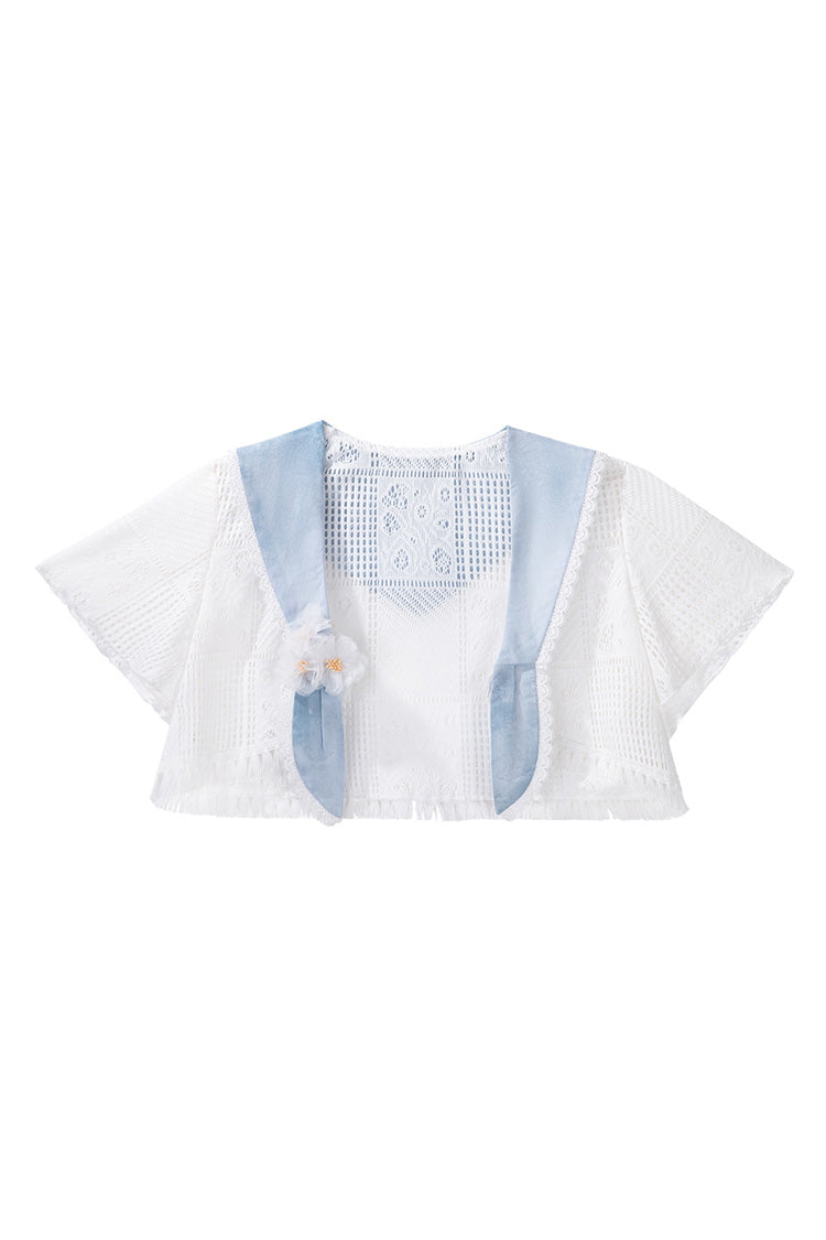 Blue Clouds Resting in the Wilderness Print Ruffle Embroidery Bowknot Lace Irregular Lolita Jsk Dress