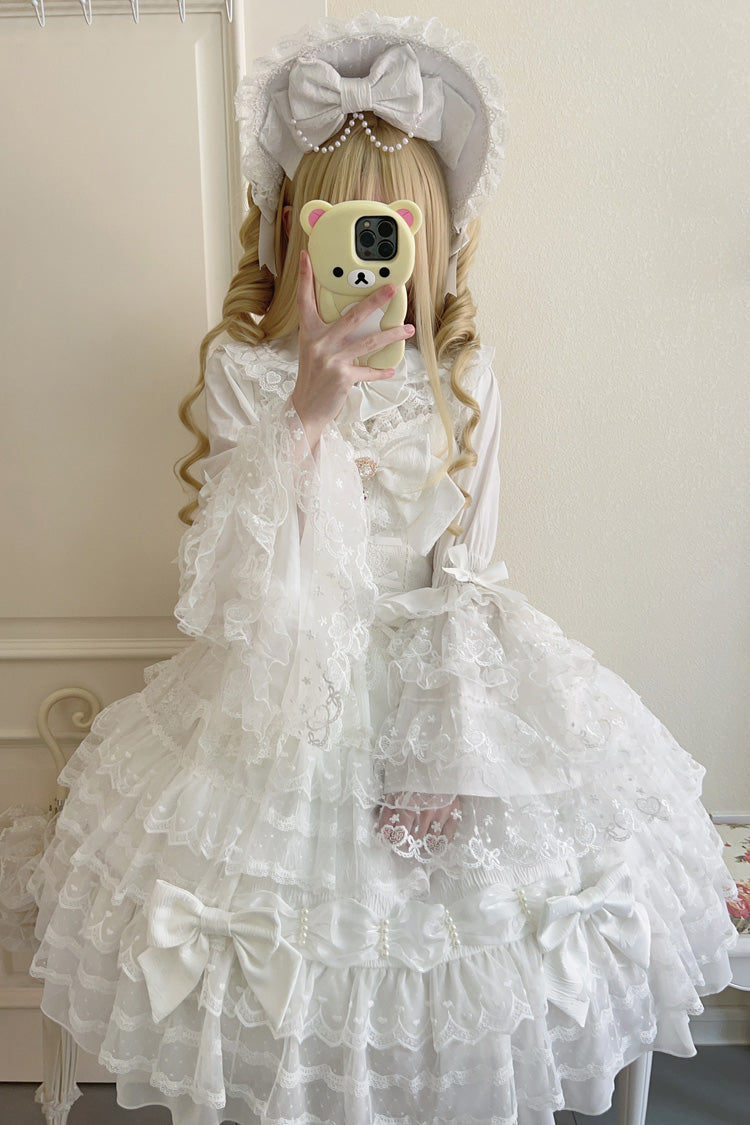 White Dream Prologue Doll Multi-Layered Bowknot Lace Sweet Princess Lolita Dress