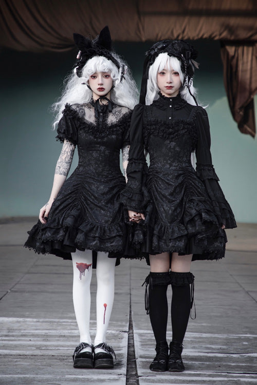 Dark Black High Waisted Ruffled Hanayome Gothic Lolita Dress