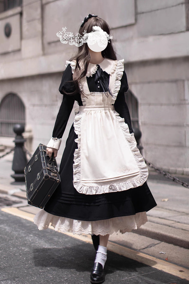 Black Angelina Doll Collar Long Sleeves Ruffle Bowknot Classic Vintage Elegant Lolita Dress