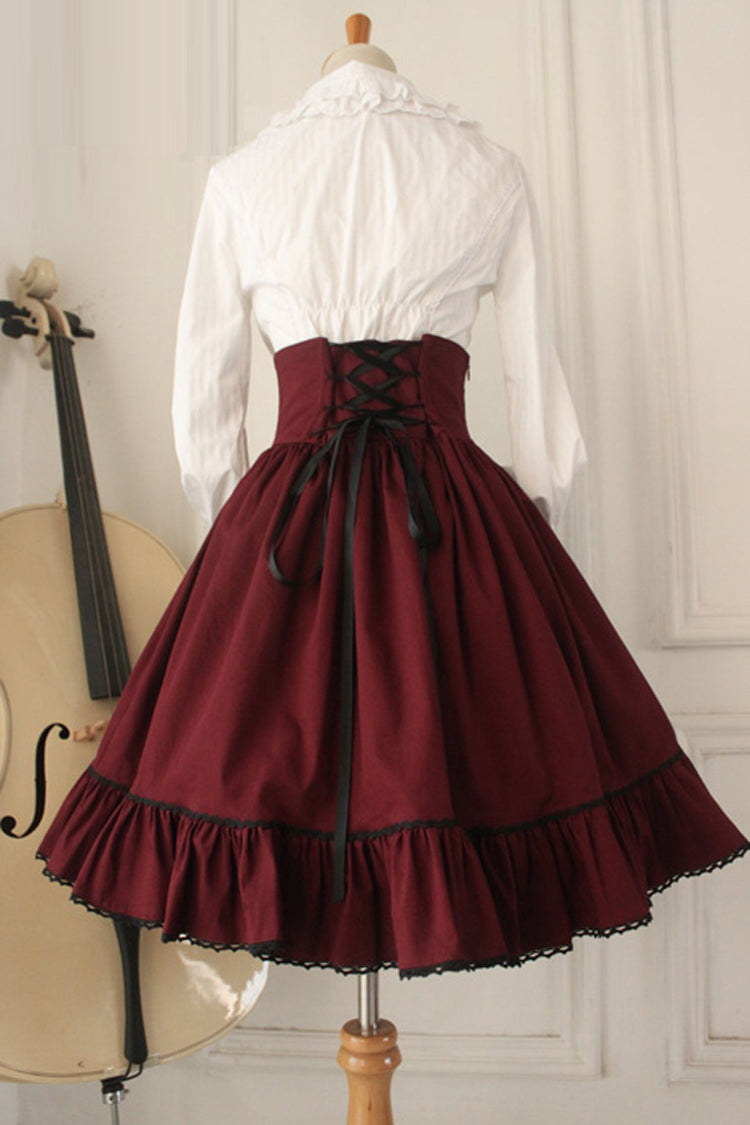 Wine Vintage College Style High Waisted Fishbone Gothic Lolita Skirt Dress