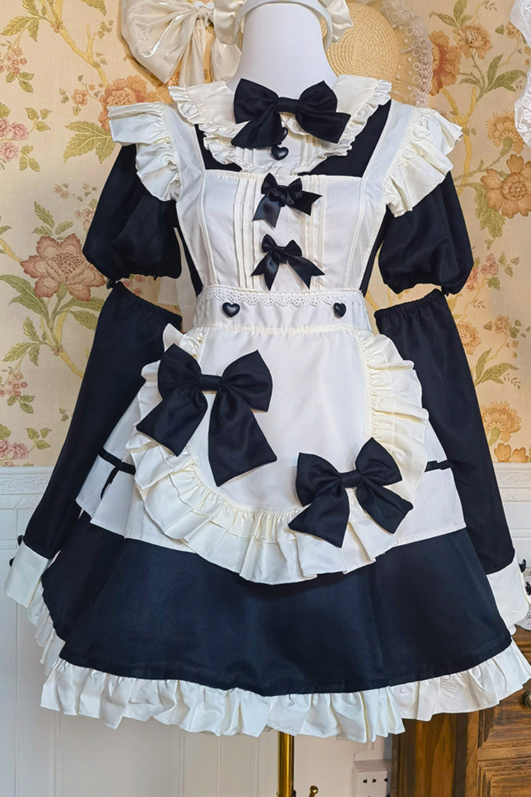 Black/White Short Sleeves Ruffle Bowknot Lace Plus Size Sweet Maid Short Lolita Dress