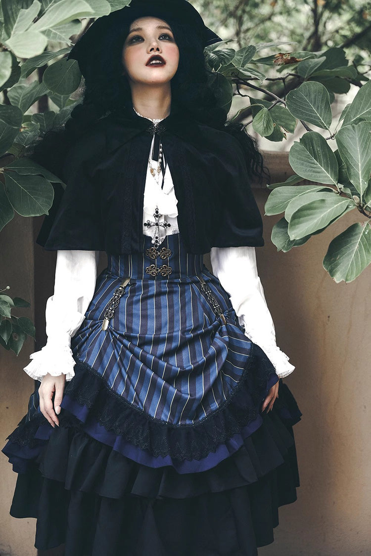 Point Manor Multi-layer Striped Print Ruffle Vintage Elegant Gothic Lolita Skirt 4 Colors