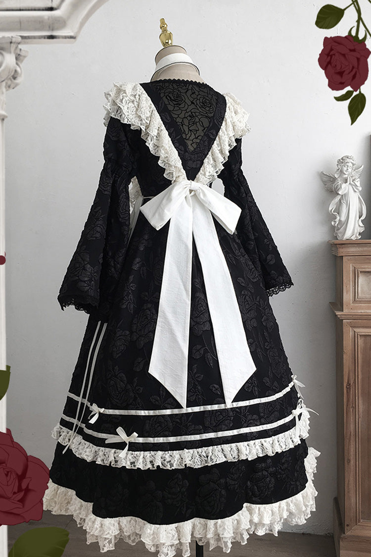 Black Rose Choir Double-Layered Ruffle Embroidery Bowknot Lace Gothic Elegant Nun Lolita Dress