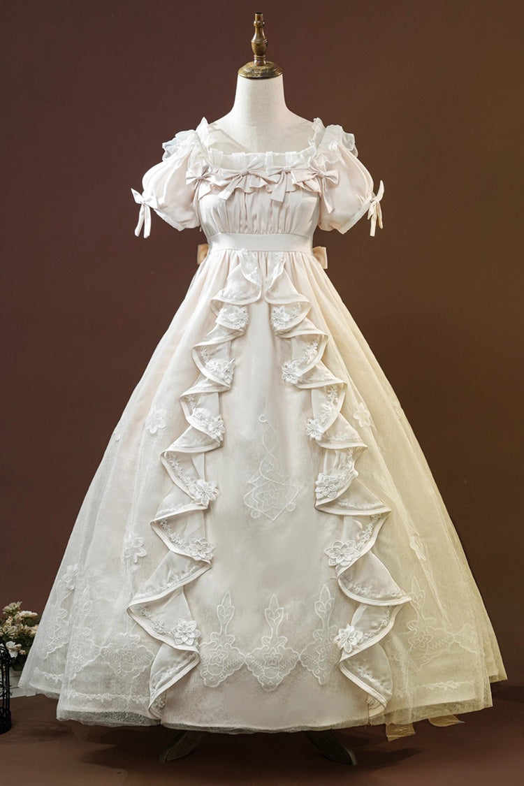 Beige Identity V Short Sleeves Embroidery Cardigan Bowknot Lace Classic Lolita Victorian Dress Set