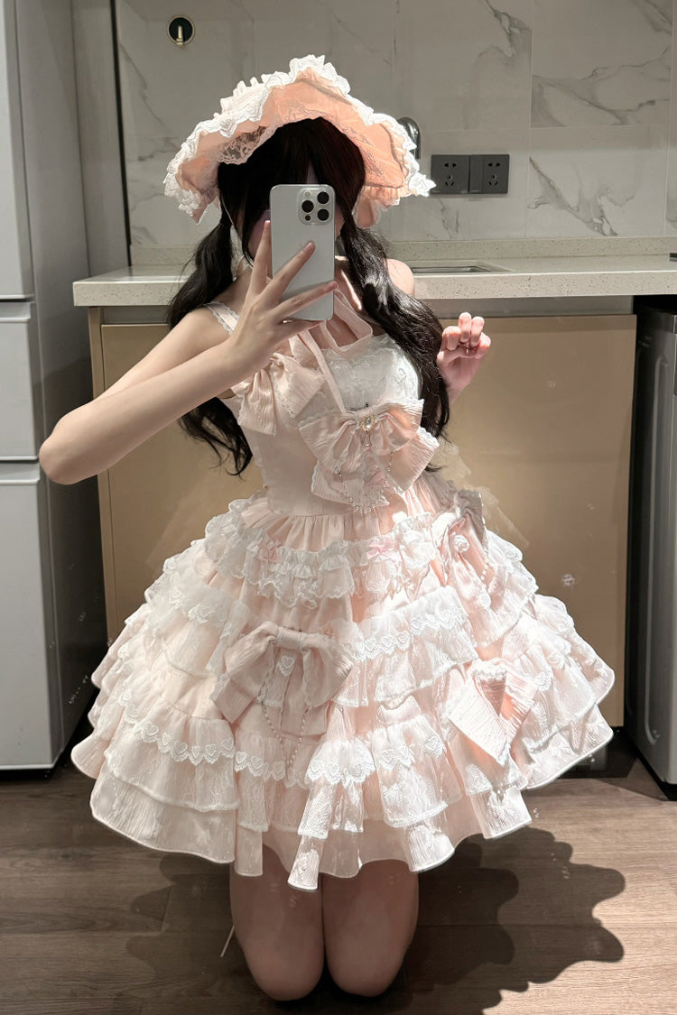 Pink Sweetheart Doll Multi-Layered Ruffle Bowknot Lace Sweet Princess Gorgeous Lolita Jsk Dress