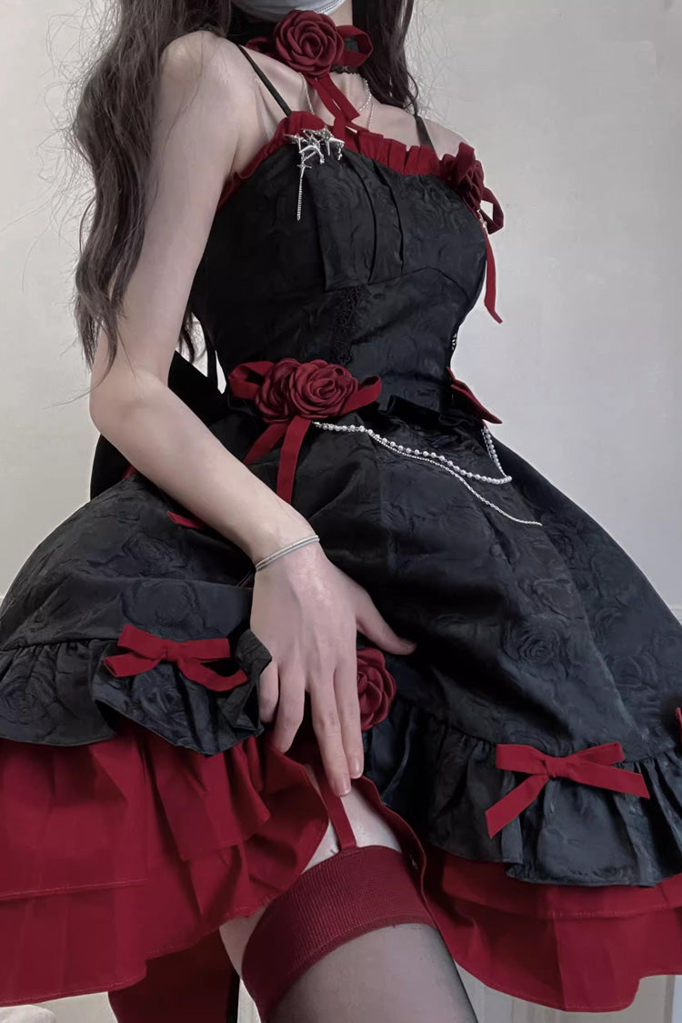 Red/Black Print Ruffle Bowknot Gothic Princess Lolita Jsk Dress