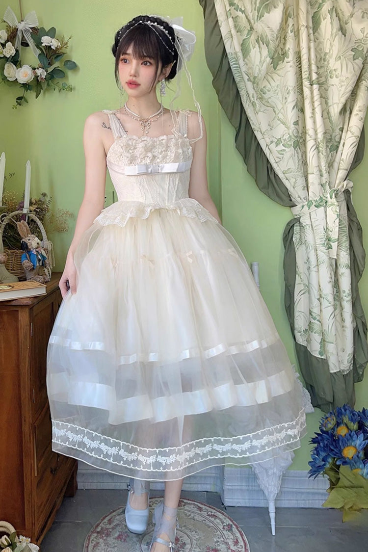 Ivory Swan Castle Ruffle Bowknot Lace Sweet Elegant Gorgeous Lolita Jsk Long Dress
