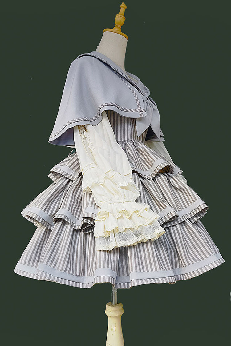 From Afar Sleeveless Triple-Layered Stripe Print Bowknot Sweet College Style Lolita Dress 2 Colors