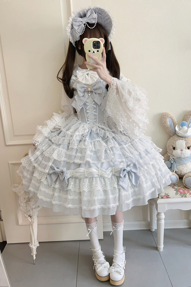 Blue Dream Prologue Doll Multi-Layered Bowknot Lace Sweet Princess Lolita Dress
