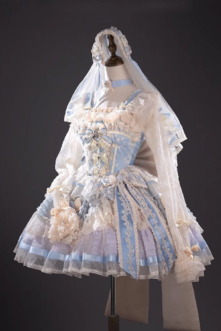 Blue Moonstone Sleeveless Ruffle Embroidery Bowknot Lace Fishbone Sweet Princess Lolita Dress