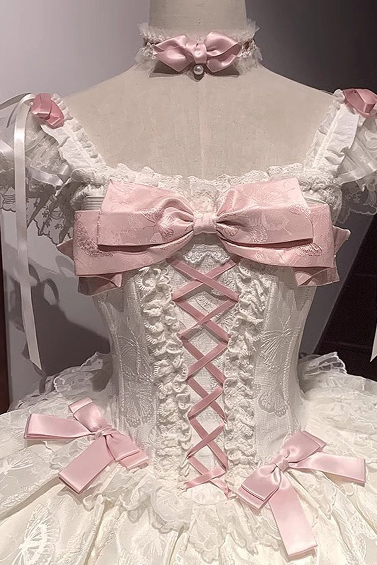 Apricot Flora Isle Butterfly Sleeveless Ruffle Bowknot Lace Lace-Up Sweet Elegant Lolita Jsk Dress