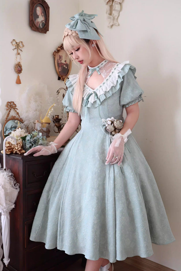 Green Short Sleeves Ruffle Bowknot Sweet Princess Lolita Dress