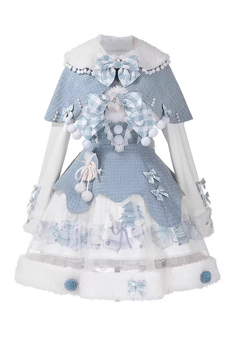Light Blue Rolling Snowballs Printed Bow Sweet Lolita Jsk Dress Set