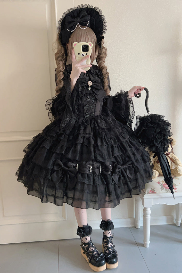 Black Dream Prologue Doll Multi-Layered Bowknot Lace Gothic Princess Lolita Dress