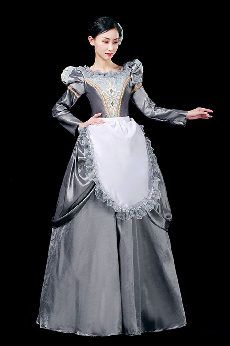 Gray Boat Neck Long Sleeves Floral Print Victorian Lolita Prom Dress