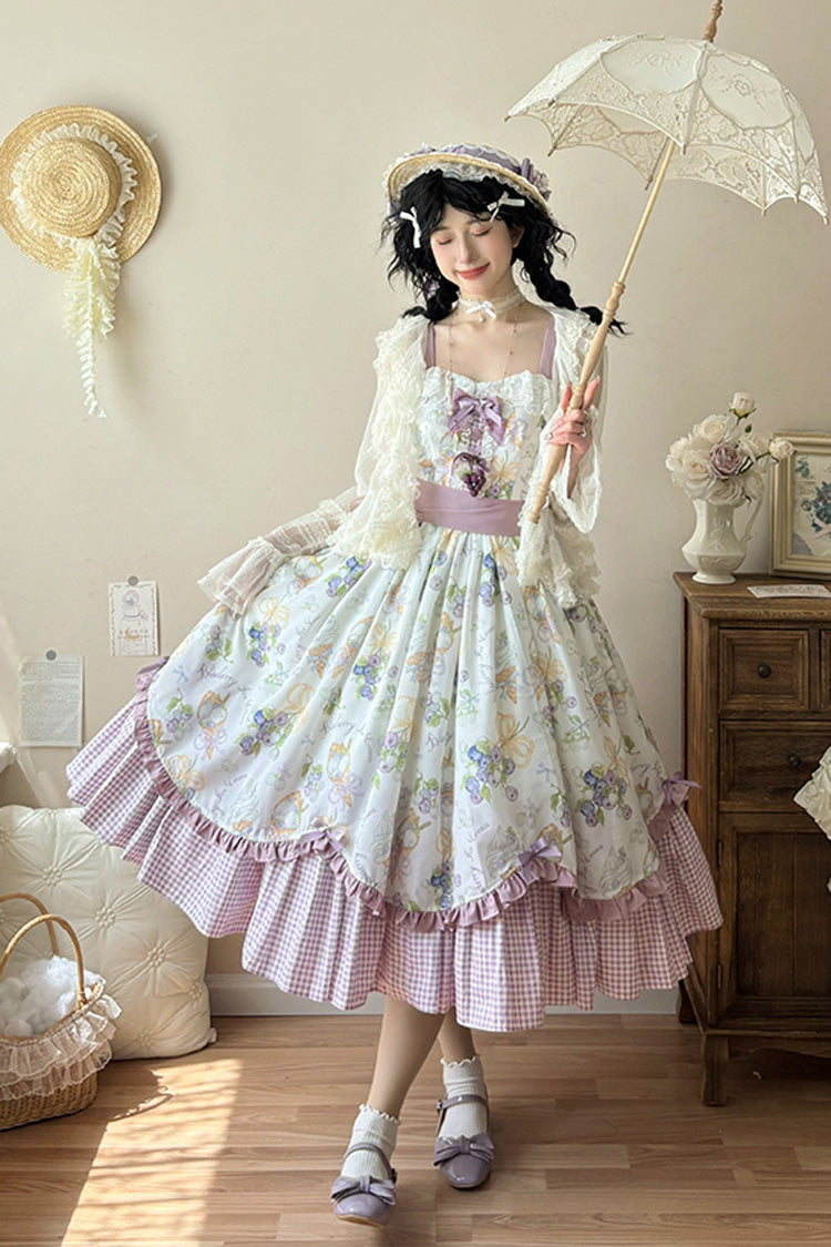Blueberry Early Summer Sleeveless Print Ruffle Bowknot Sweet Lolita Jsk Dress 2 Colors