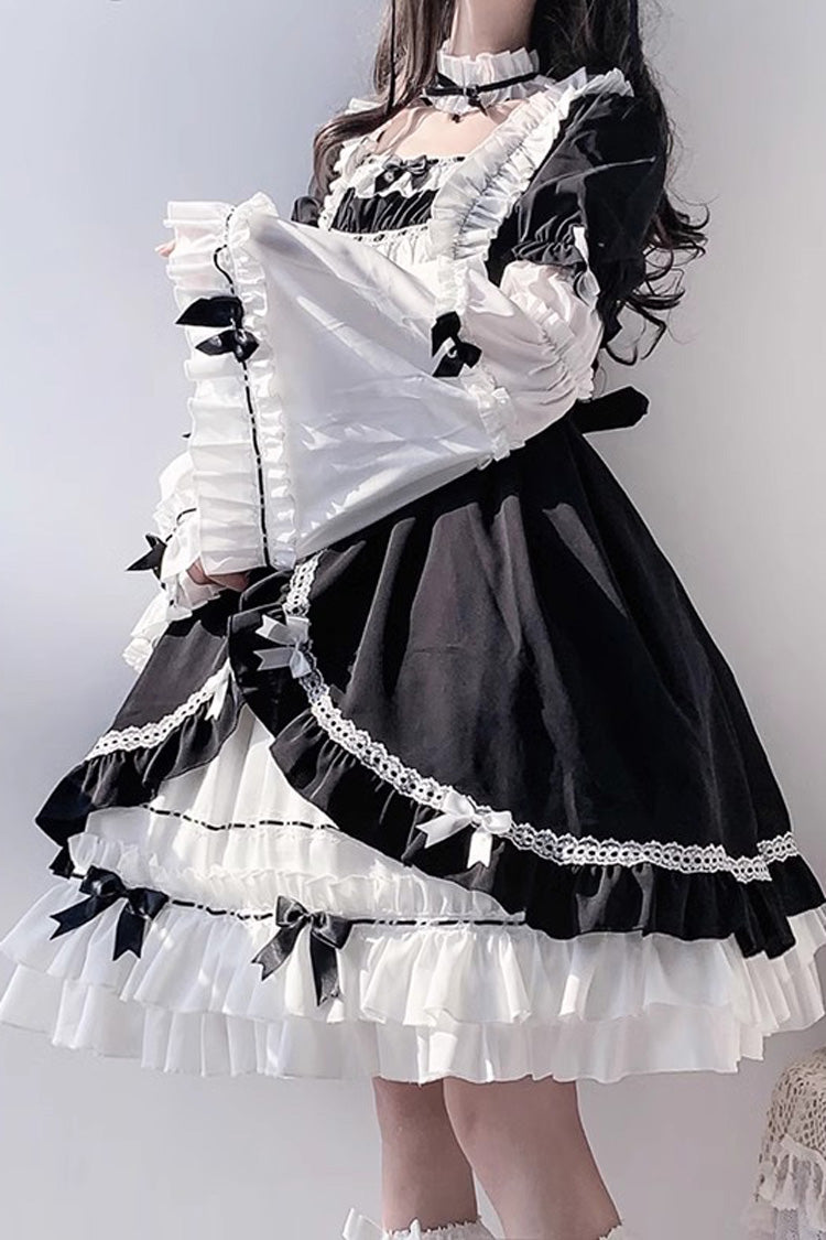 White/Black Hime Sleeves Multi-layer Ruffle Cardigan Bowknot Gothic Princess Lolita Dress
