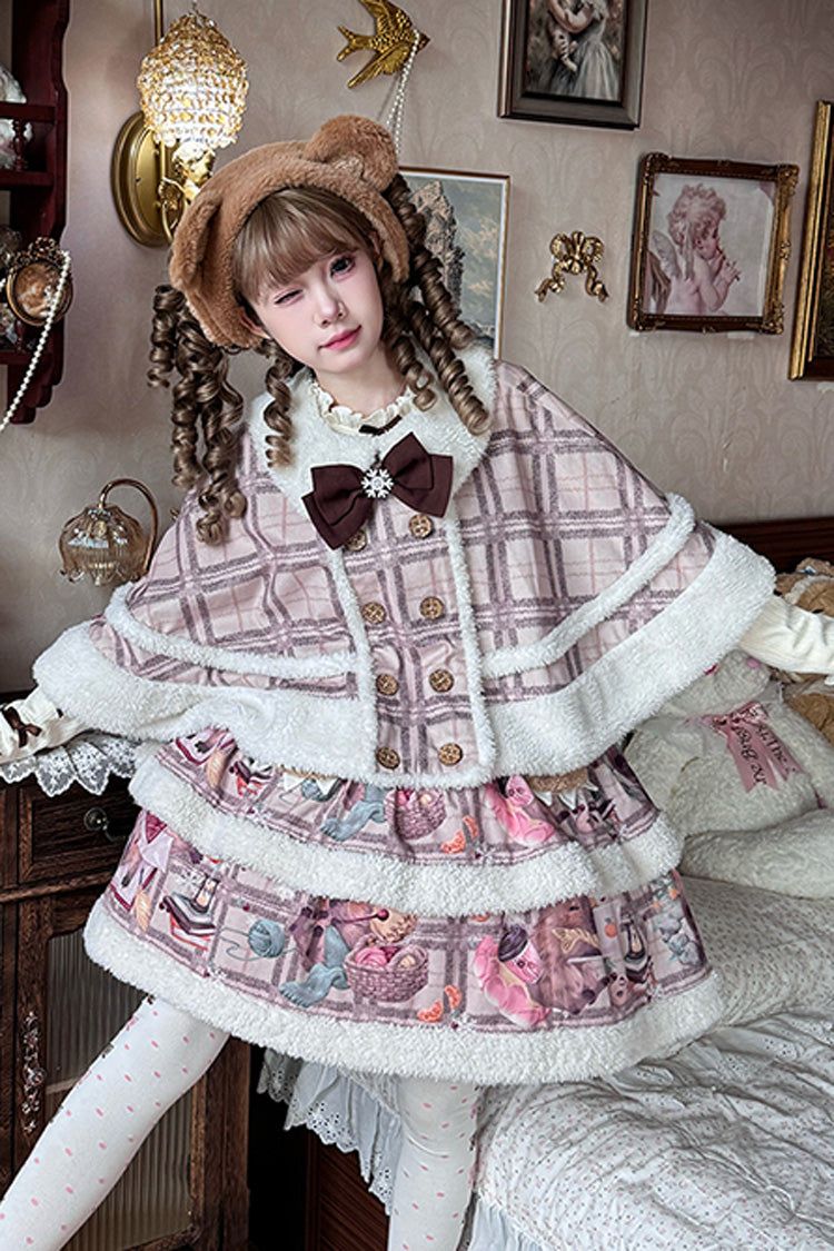 Pink/Purple Capybara Double-Layered Print Fluffy Fall Winter Sweet Lolita Jsk Dress