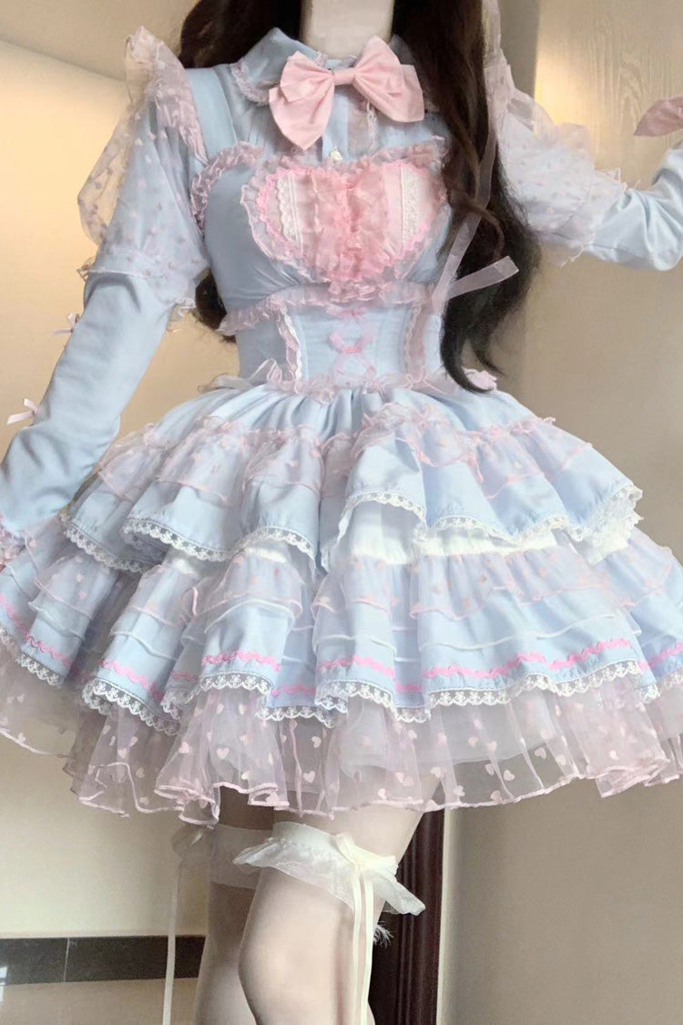 Blue/Pink Pray Multi-Layered Ruffle Lace Sweet Princess Lolita Jsk Dress