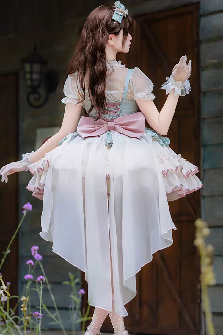 Light Green/Ivory Dance of Time Triple-Layered Ballet Style Bowknot Lace-Up Sweet Lolita Jsk Dress