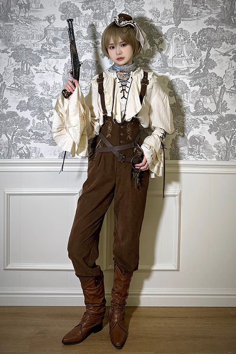 Pirate Series Navigation Treasure Hunting Guide High Waisted Embroidery Ouji Handsome Lolita Long Pants 2 Colors