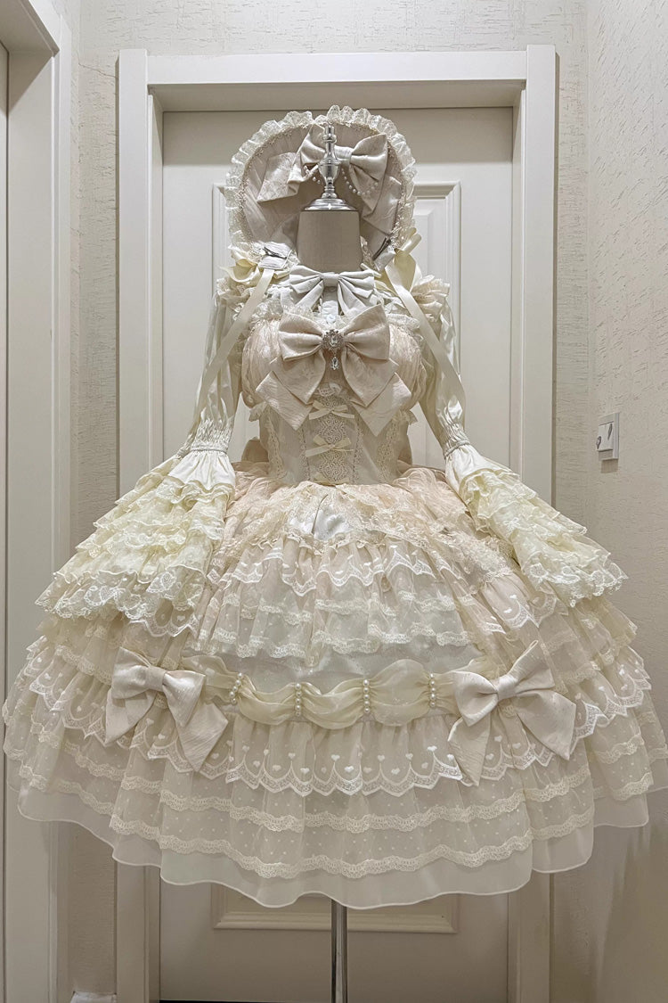 Beige Dream Prologue Doll Multi-Layered Bowknot Lace Sweet Princess Lolita Dress
