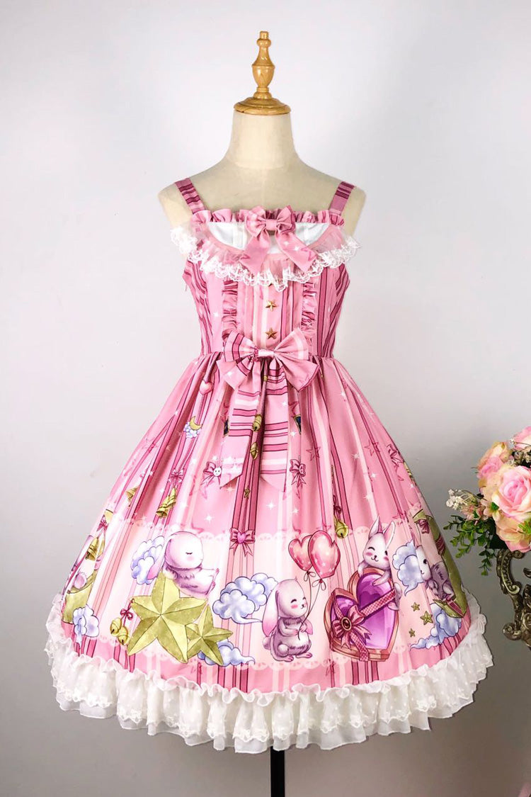 Bunny Star Paradise Sleeveless Print Ruffle Bowknot Lace Sweet Lolita Jsk Dress 4