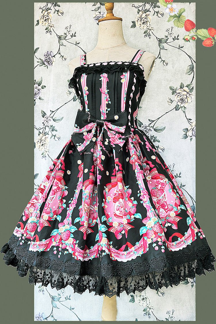 Strawberry Chef Sleeveless Print Bowknot Lace Sweet Lolita Jsk Dress 4 Colors