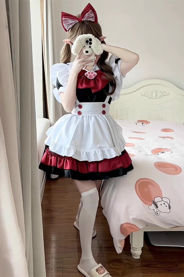 Black/Red/White Vampire Short Sleeves Ruffle Cat's Paw Bowknot Gothic Plus Size Lolita Dress Full Set