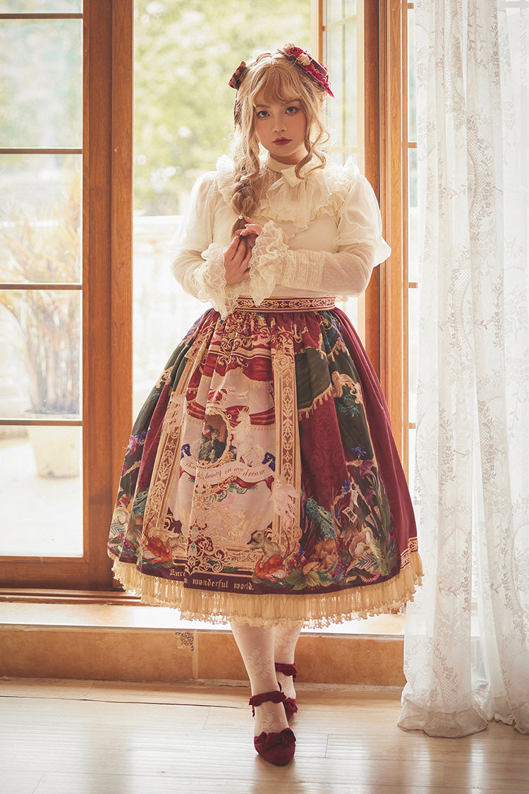 Red Kaleidoscope of Dreams Oil Print Side Cardigan Sweet Vintage Gorgeous Lolita Skirt