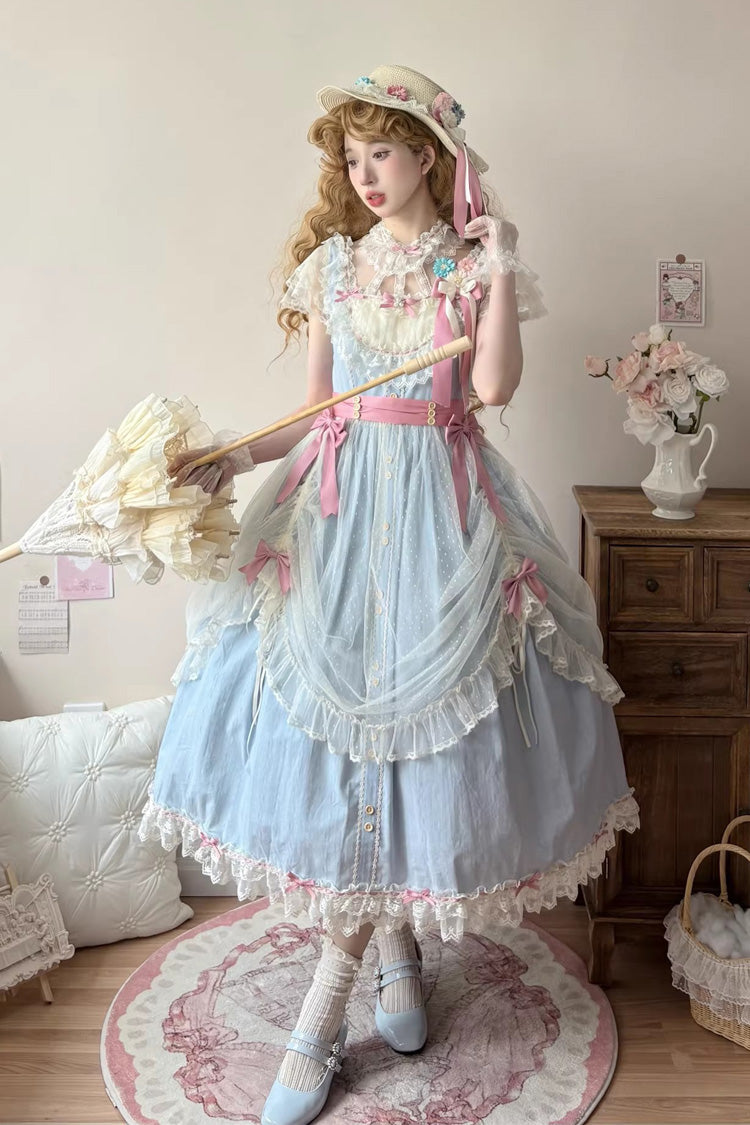 Blue Sakura's Spring Resonance Sleeveless Ruffled Bow Sweet Lolita Jsk Dress (Long Version)