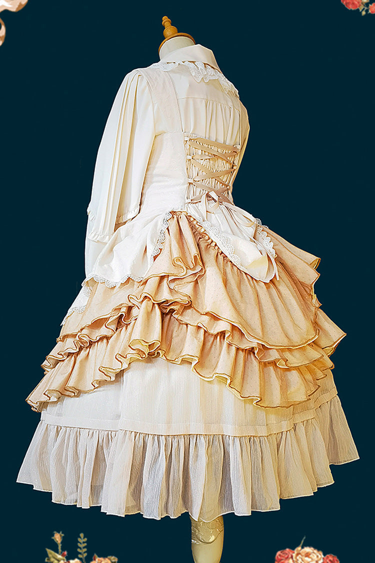 Waltz Triple-Layered Ruffle Stitching Lace Sweet Lolita Dress 2 Colors