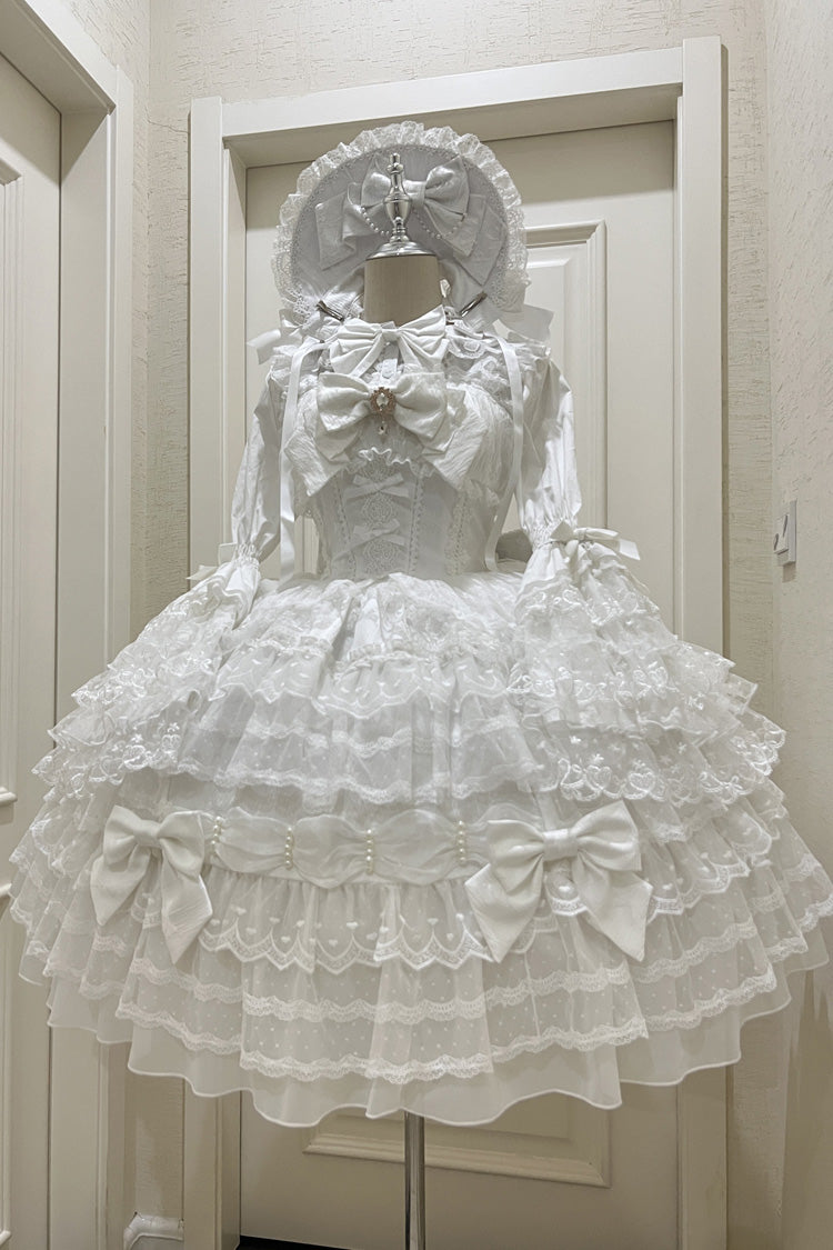 White Dream Prologue Doll Multi-Layered Bowknot Lace Sweet Princess Lolita Dress